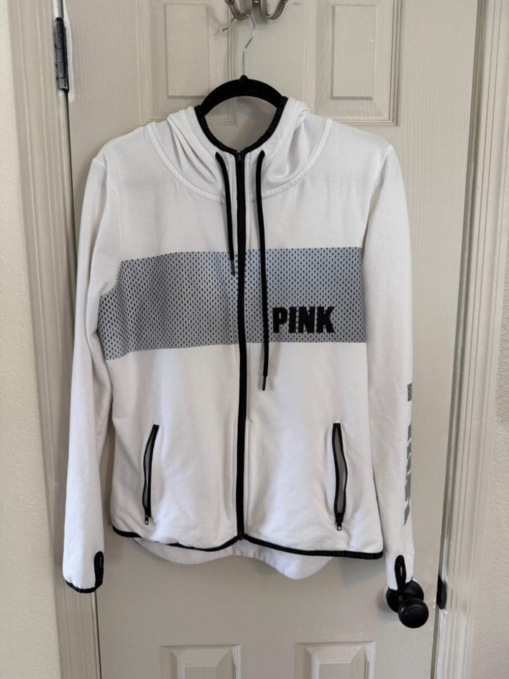 PINK Victoria's Secret White Zip-Up reflective Hoodie